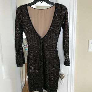 Long sleeve black sequin dress